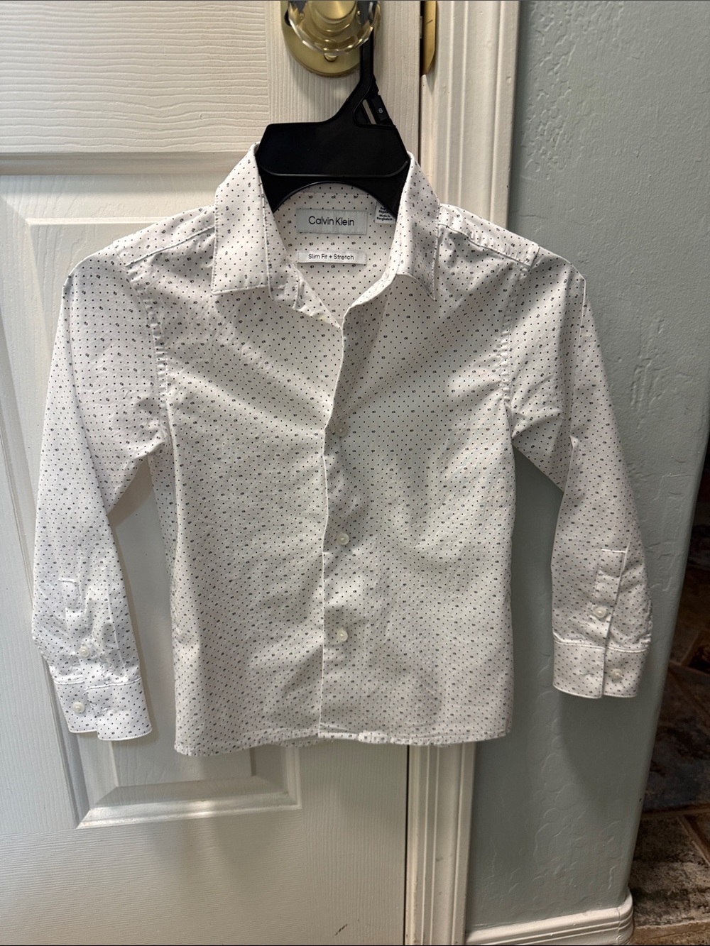 Calvin Klein White Button-Down Shirt with Black Micro-Dots &ck. Boys side 6 slim